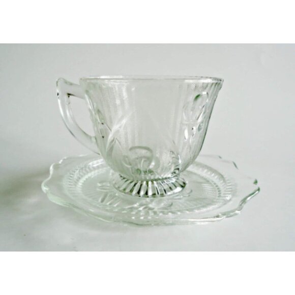 3 Depression Glass Iris And Herringbone Cups And Saucers Jeanette 1930s - Picture 2 of 5